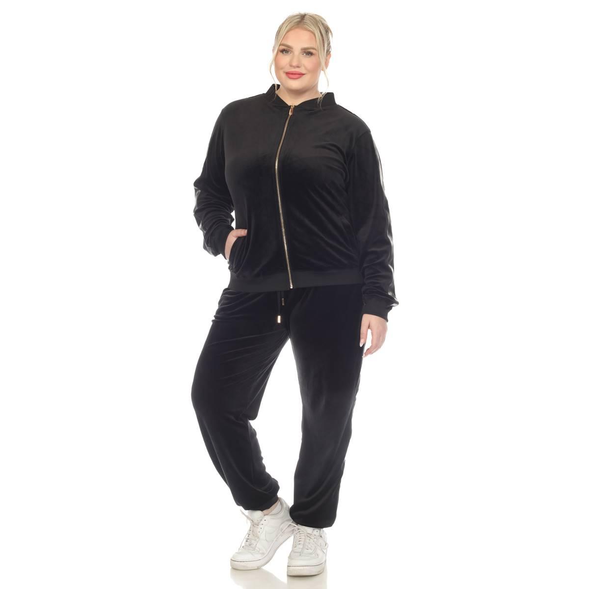 Plus Size White Mark 2pc. Tracksuit Set w/ Faux Leather Stripe