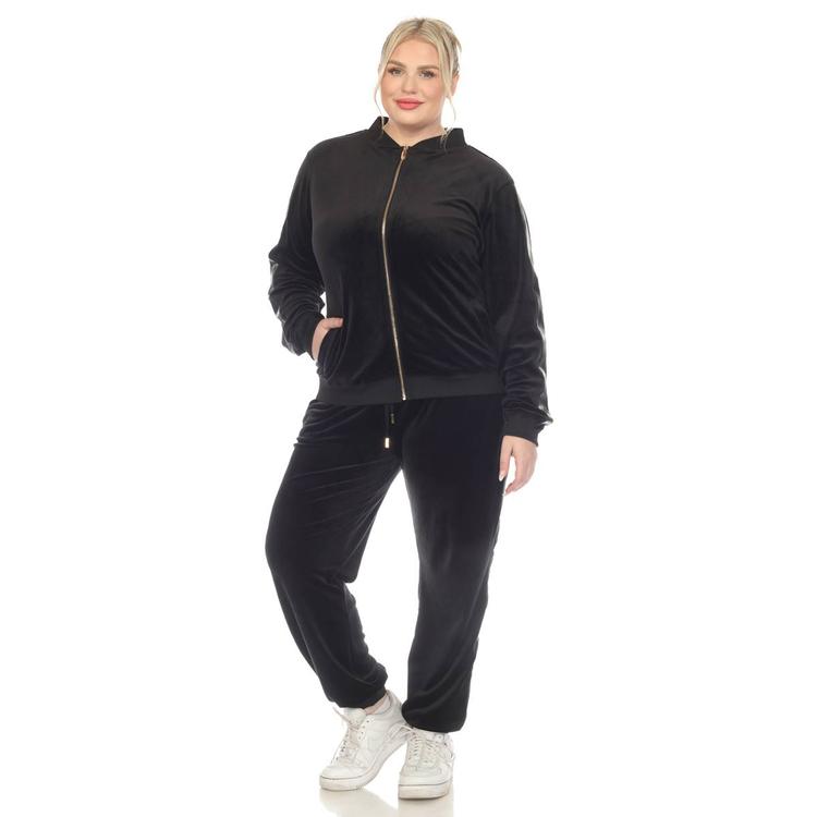 Plus Size White Mark 2pc. Tracksuit Set w/ Faux Leather Stripe