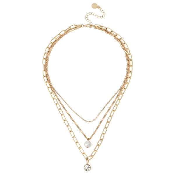 Steve Madden Pearl Stone Layered Necklace - image 