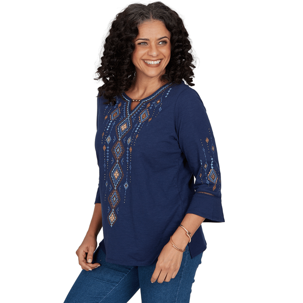 Petite Alfred Dunner Tuscany Diamond Embroidery Blouse