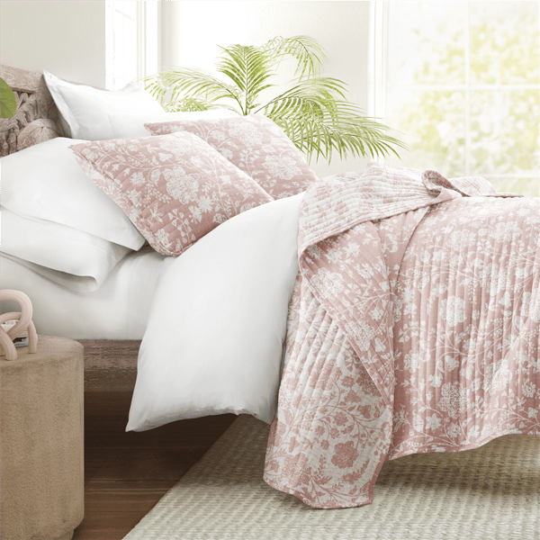 Soft Essentials Ultra Soft Textured Floral Reversible Quilt Set - image 