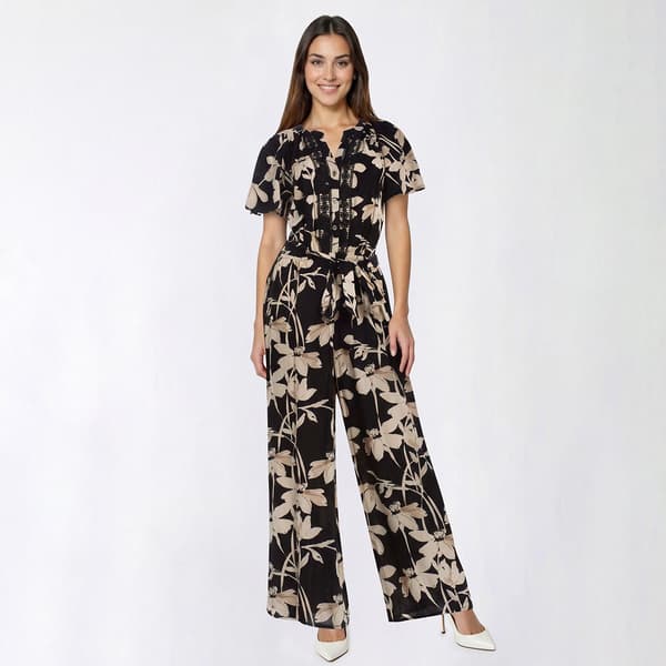 Womens Luxology Flutter Sleeve Crochet Trim Floral Jumpsuit - image 