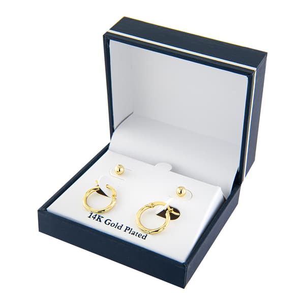 Gold Over Fine Silver Plated Textured Hoop & Ball Earrings