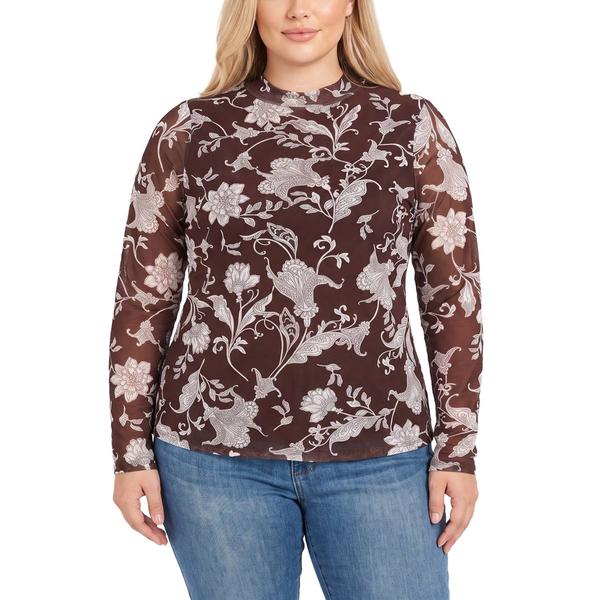 Plus Size NY Collection Long Sleeve Mesh Mockneck Knit Top - image 