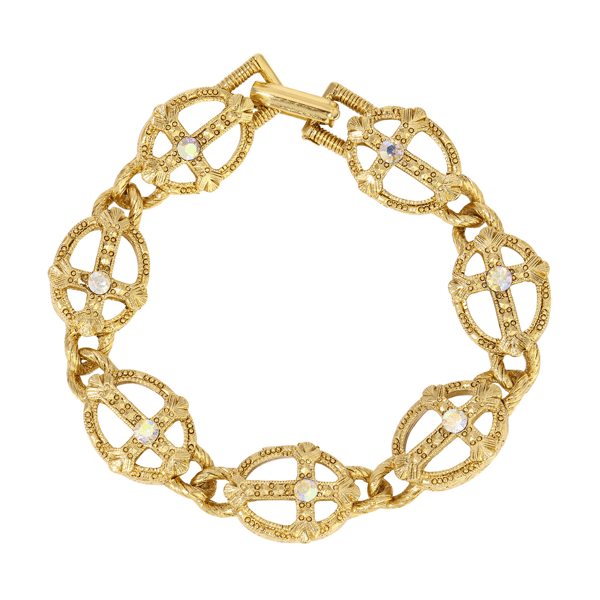 Symbols of Faith Gold-Tone Cross With AB Crystals Bracelet - image 
