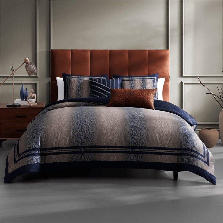 Bebejan Dark Blue Animal Prints 5pc. Reversible Comforter Set