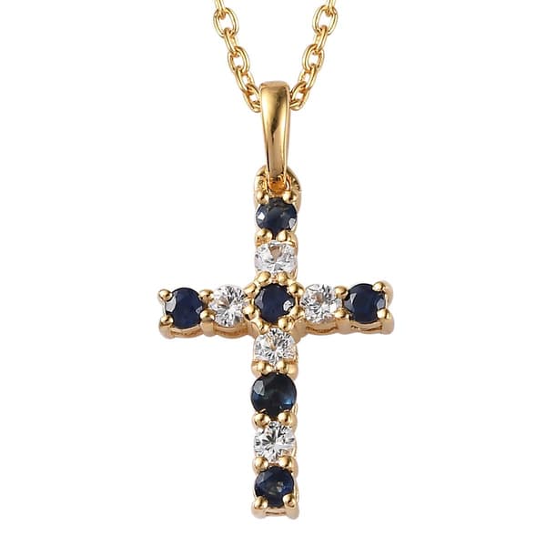 Gemstone Classics&#40;tm&#41; Blue Sapphire & Created Sapphire Cross Pendant - image 