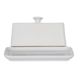 Home Essentials 8in. White Quilted Embossed Butter Dish