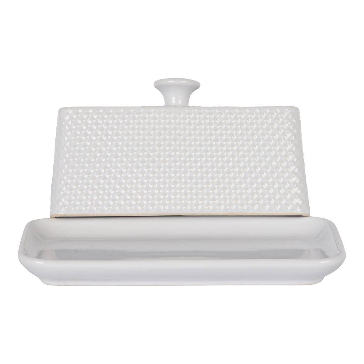 Home Essentials 8in. White Quilted Embossed Butter Dish
