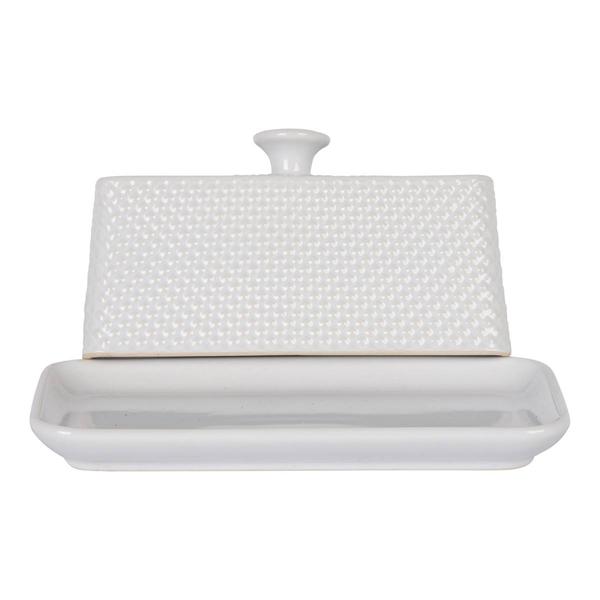Home Essentials 8in. White Quilted Embossed Butter Dish