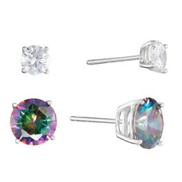 Athra 7mm Sterling Silver CZ & Crystal Stud Earrings