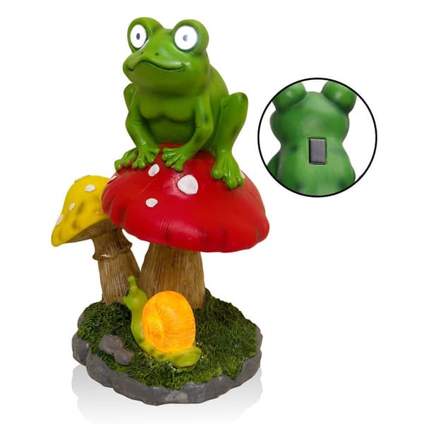 Alpine Frog Mushroom Statue w/ Solar