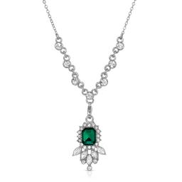 1928 Silver Tone Green & Crystal Y-Necklace