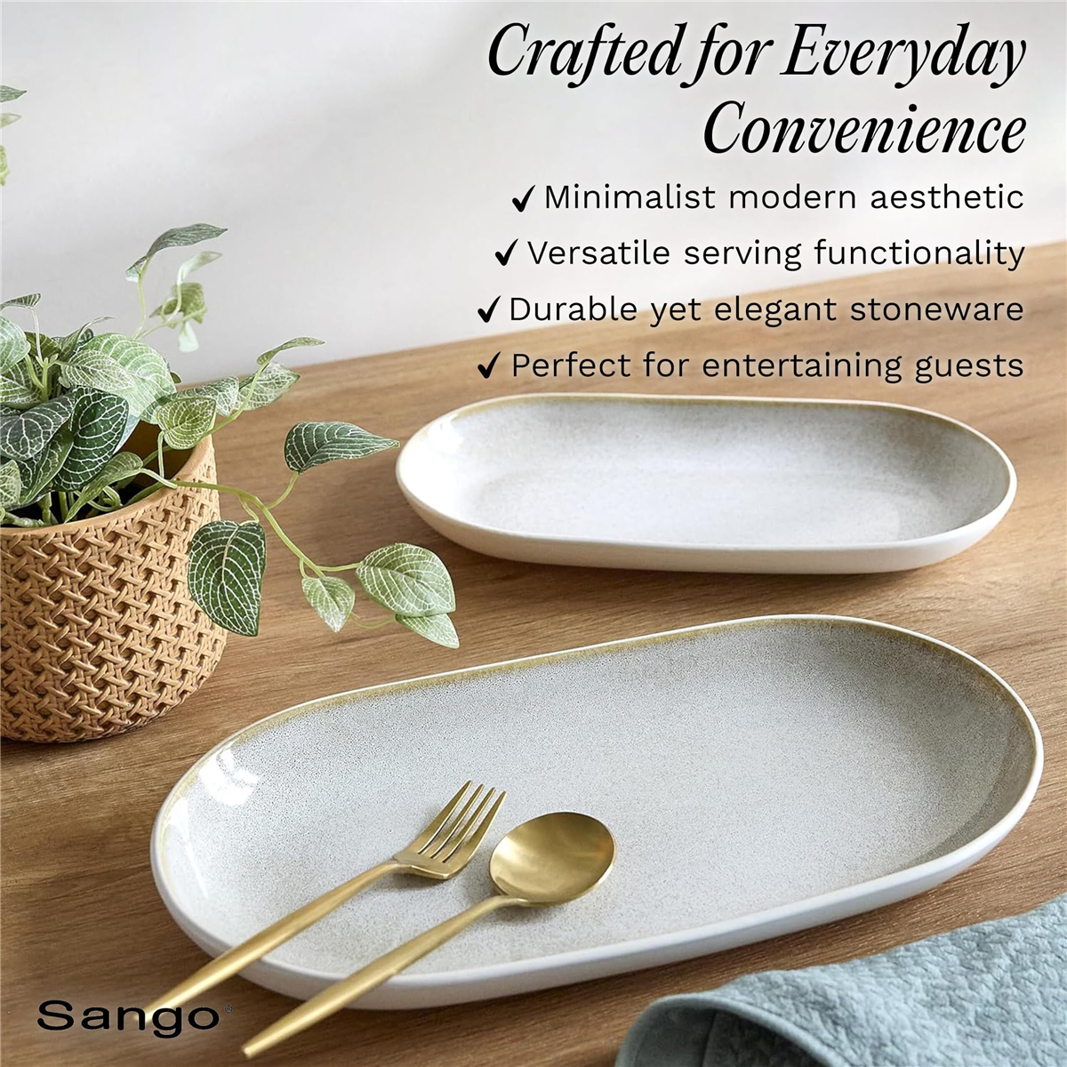 Sango Anderson Cream Large Stoneware Serving Platters - Set of 2