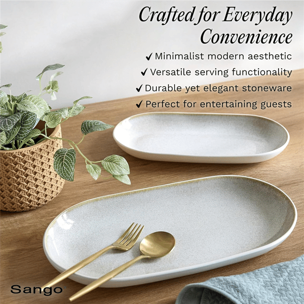 Sango Anderson Cream Large Stoneware Serving Platters - Set of 2
