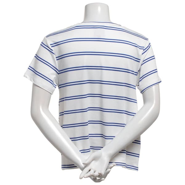Womens Bobeau Short Sleeve Stripe Twist Front Floral Tee