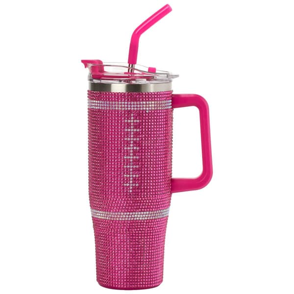 40oz. Bling Tumbler  - Pink Football - image 