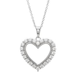 Silver Plated CZ Open Heart Pendant Necklace