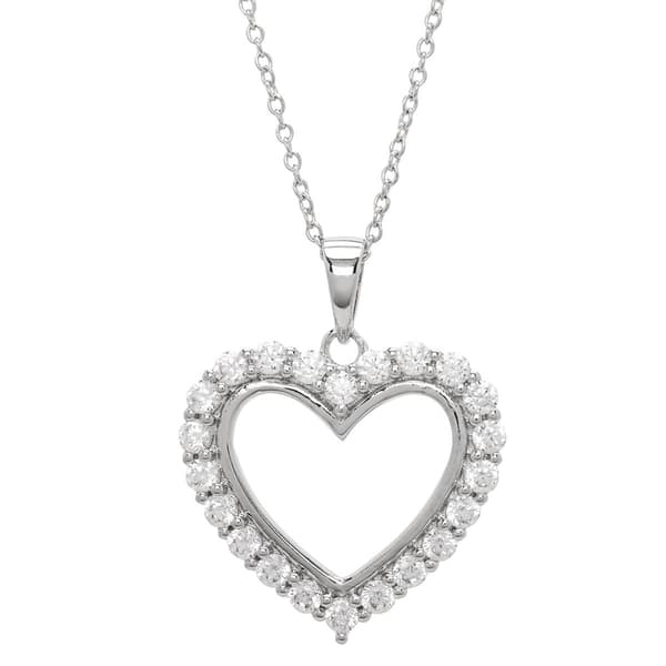 Silver Plated CZ Open Heart Pendant Necklace - image 
