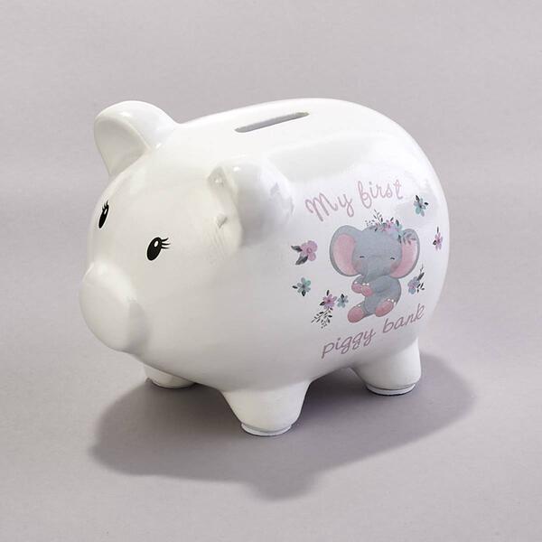 Baby Girl Baby Essentials Floral Elephant My 1st Piggy Bank - image 