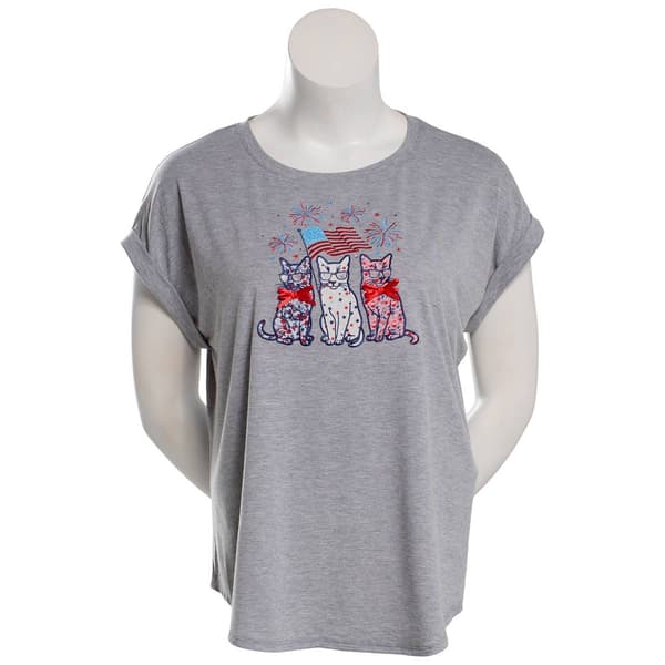 Plus Size Tru Self Embroidered Cat Rhinestone Ribbon Tee