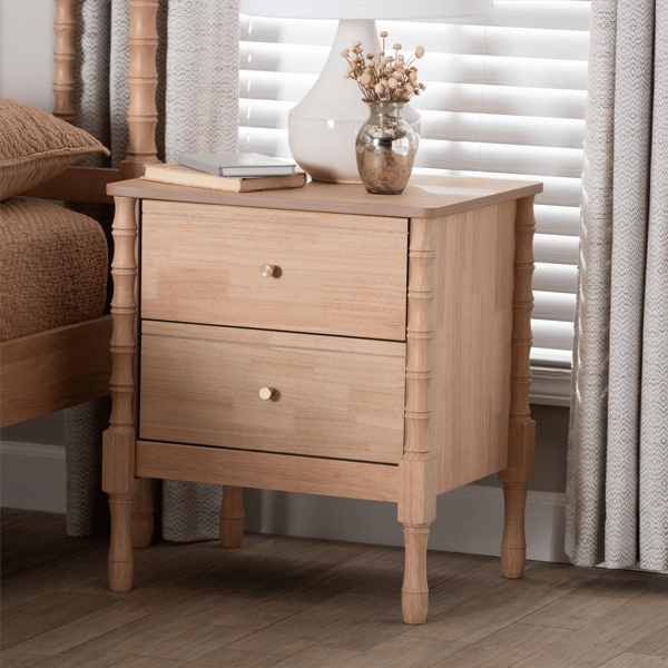 Baxton Studio Laurent Nightstand 2-Drawer Bedside Table