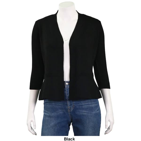 Petites 89th & Madison Peplum Hem 3/4 Slv Open Shortigan 22 In