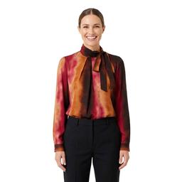 Womens Adrianna Papell Long Sleeve Watercolor Tie Neck Blouse