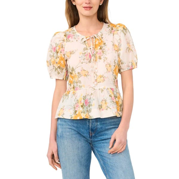 Womens Cece Short Sleeve Double Tie Front Floral Blouse