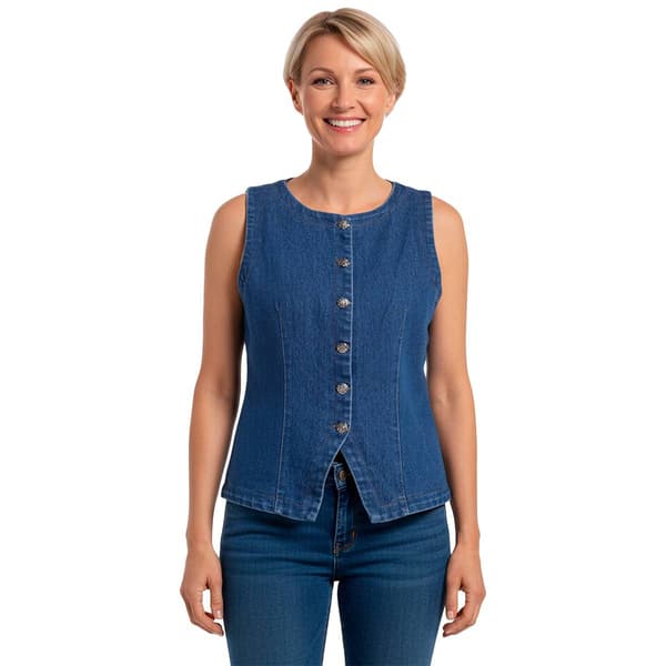 Womens NY Collection Long Sleeve Denim Button Front Vest - image 