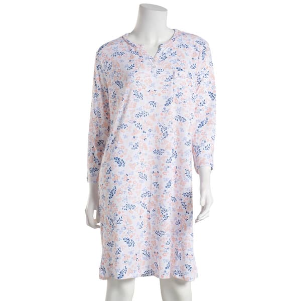 Plus Size Karen Neuburger Long Sleeve Floral Henley Nightshirt - image 