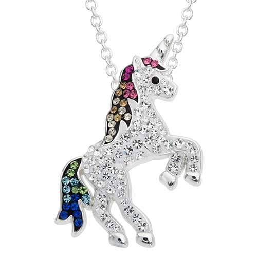 Silver Plated Brass Crystal Unicorn Pendant Necklace