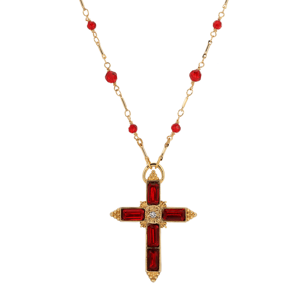 Symbols of Faith Baguette Stone Cross Beaded Necklace - image 