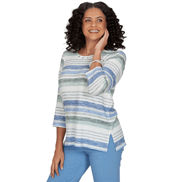 Petite Alfred Dunner Provence 3/4 Sleeve Bayadere Stripe Blouse