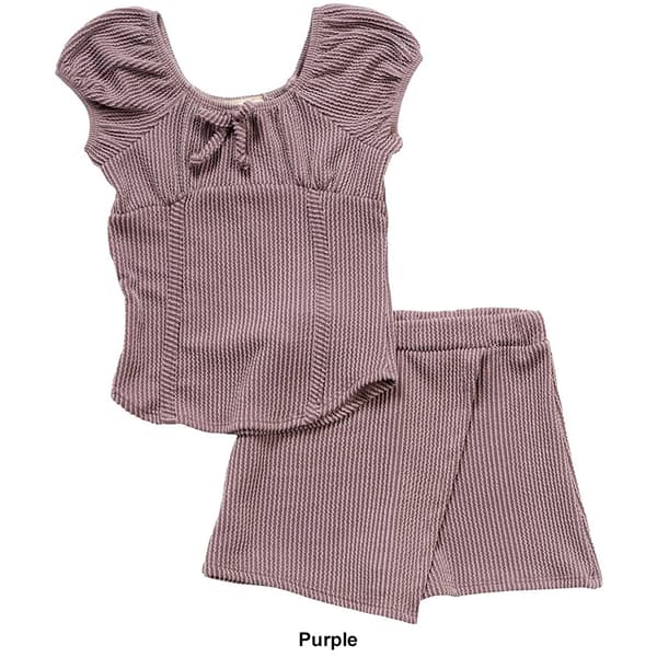 Girls &#40;7-12&#41; Dream Girl Rib Faux Corset Top with Envelope Skort
