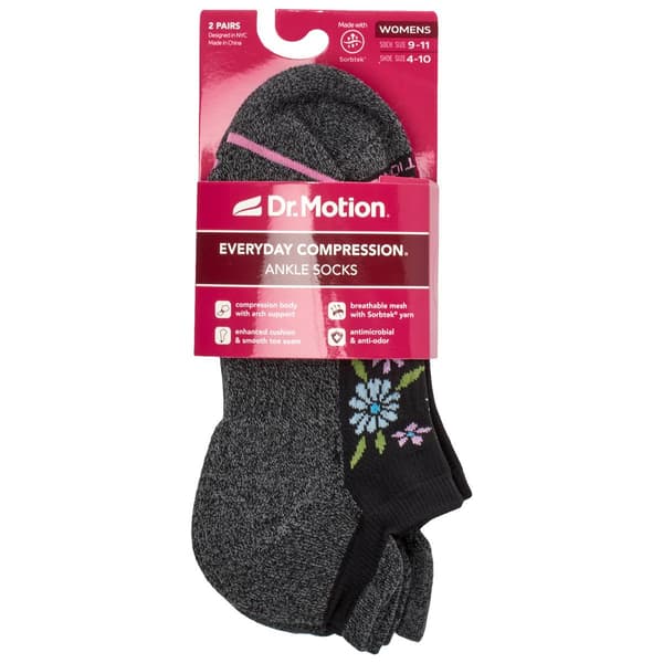 Womens Dr. Motion 2pk. Floral Low Cut Compression Socks