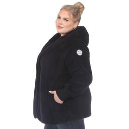 Plus Size White Mark Plush Hooded Cardigan With Pockets