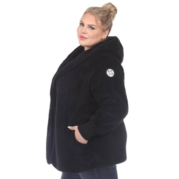 Plus Size White Mark Plush Hooded Cardigan With Pockets