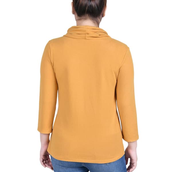 Petite NY Collection 3/4 Sleeve Cowl Neck w/Drawstring Blouse