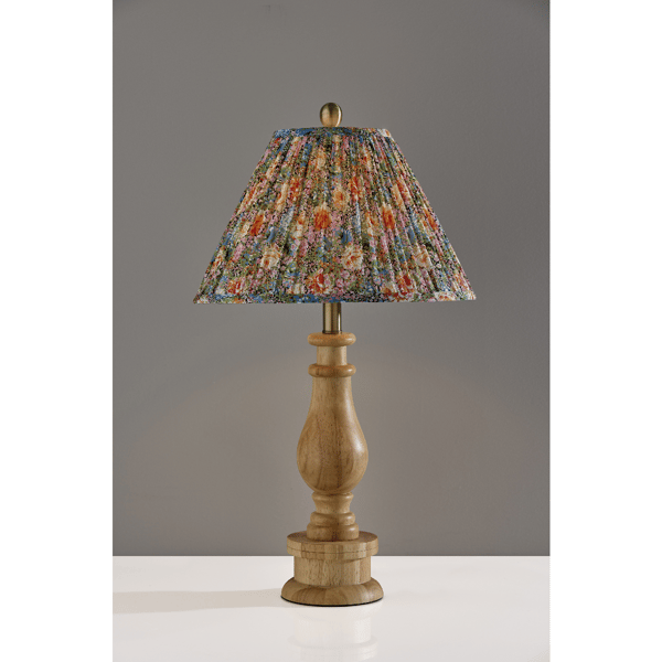 Adesso Faye Tall Table Lamp with Soft Pleated Floral Fabric Shade