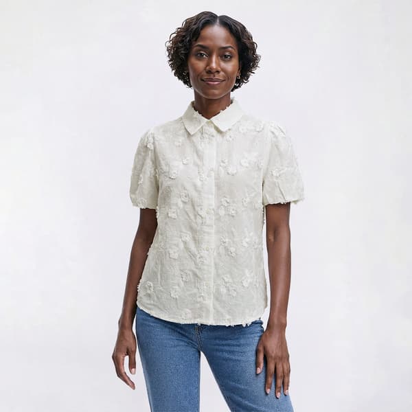 Womens Adrianna Papell Bubble Sleeve 3D Floral Blouse - image 