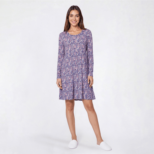 Womens White Orchid Long Sleeve Floral Ruffle Nightshirt