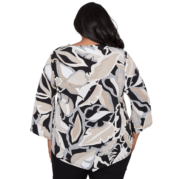 Plus Size Alfred Dunner Detail Driven 3/4 Sleeve Palm Leaf Blouse