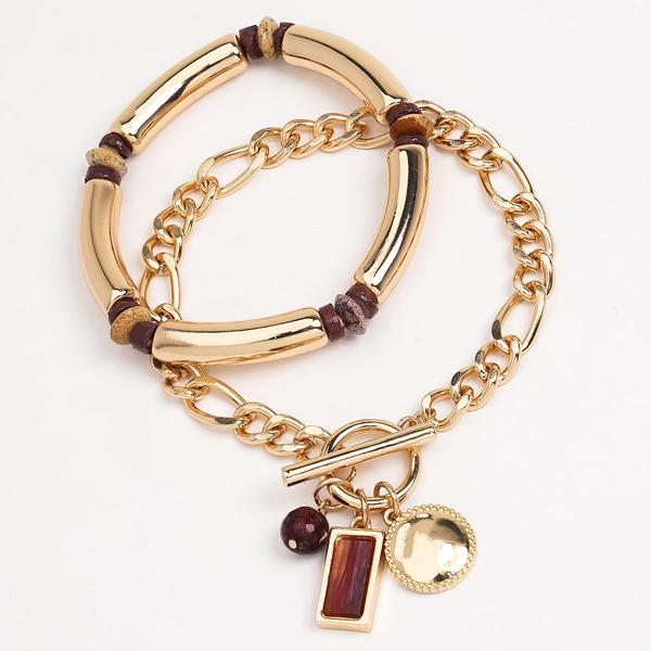 Ashley Cooper(tm) Link & Curved Tube Berry Bead Accents Bracelet Set - image 