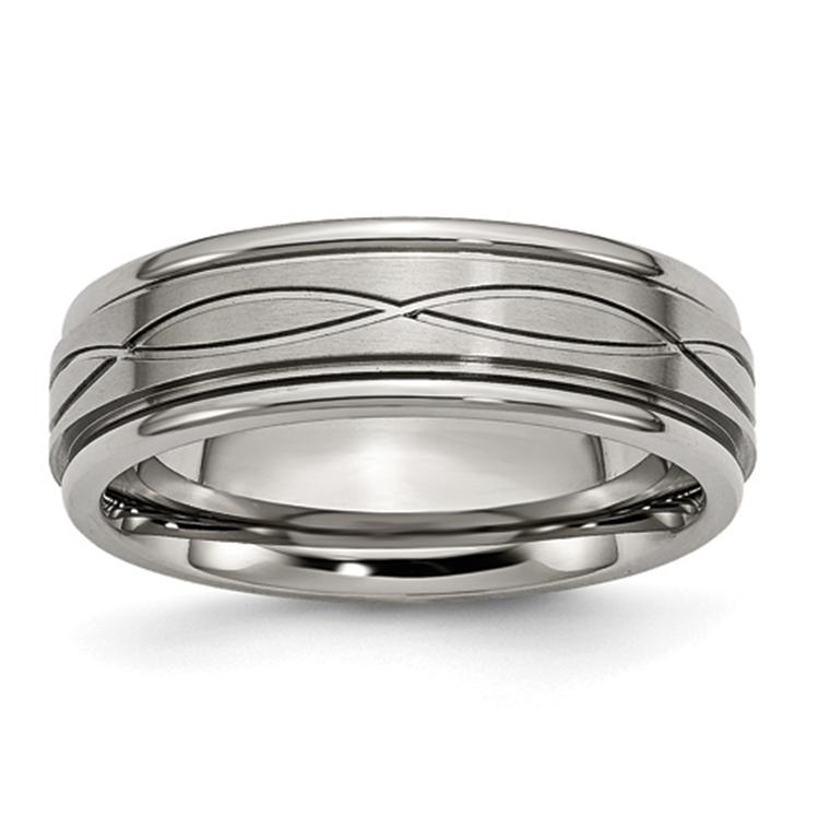 Mens Endless Affection(tm) 7mm Criss Cross Ridged Edge Weddng Band