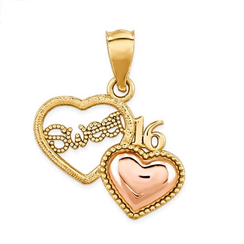 14kt. Yellow & Rose Gold Sweet 16 Heart Pendant