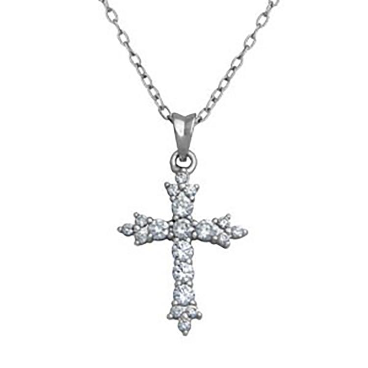 Silver Plated Cubic Zirconia Cross Pendant