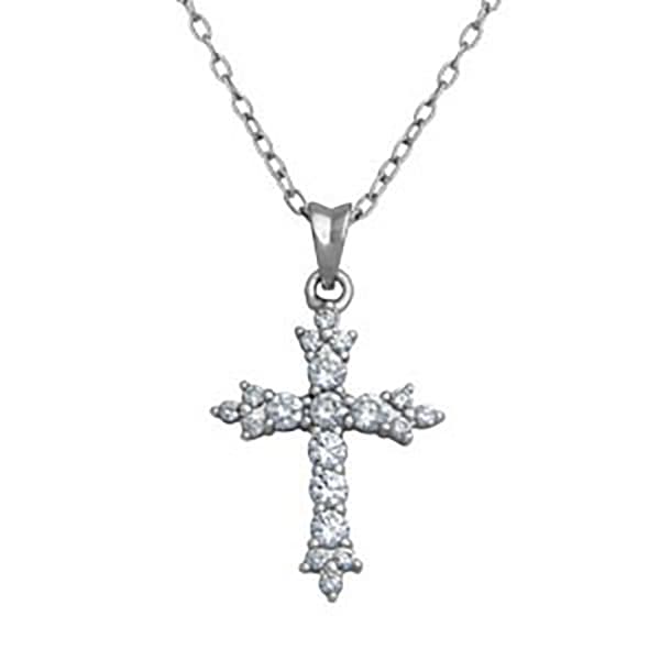 Silver Plated Cubic Zirconia Cross Pendant - image 