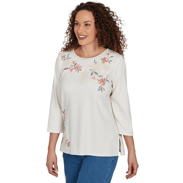 Womens Alfred Dunner Camden Market Floral Embroidery Blouse