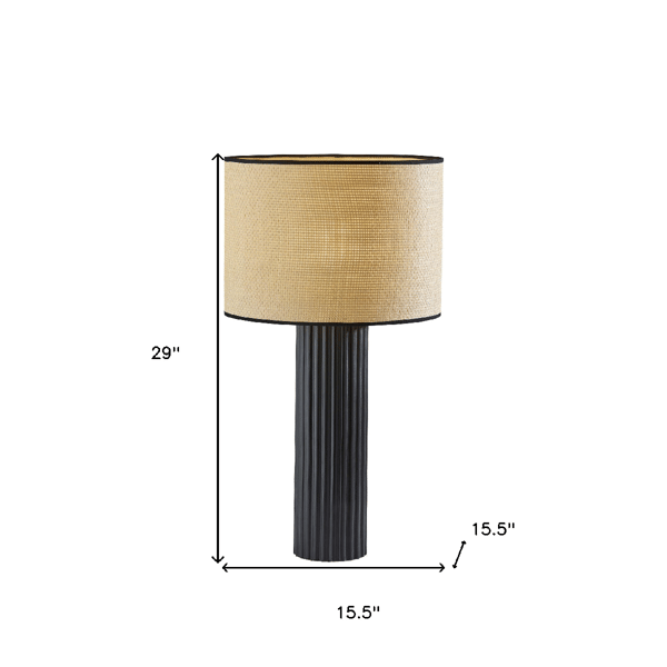 HomeRoots 29in. Black Ceramic Cylinder Table Lamp with Drum Shade